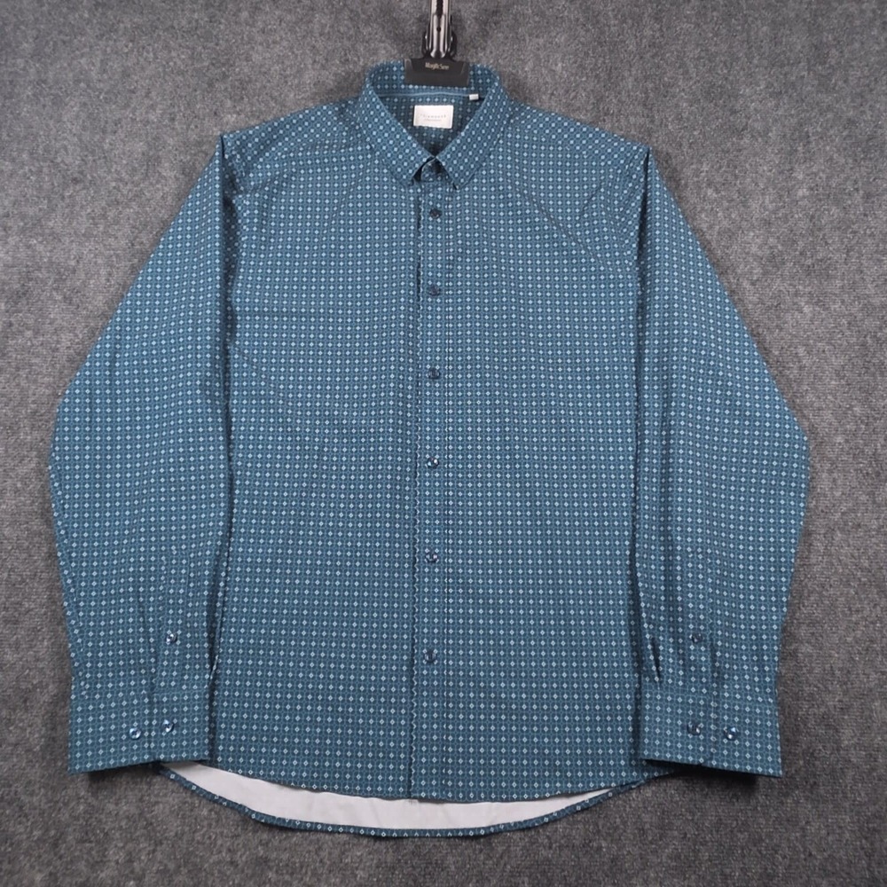 7 Diamonds 4 Way Stretch Shirt Mens 3XL Blue Geometric Print Long Sleeve